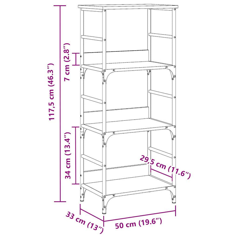 vidaXL antik fa színű szerelt fa könyvszekrény 50 x 33 x 117,5 cm