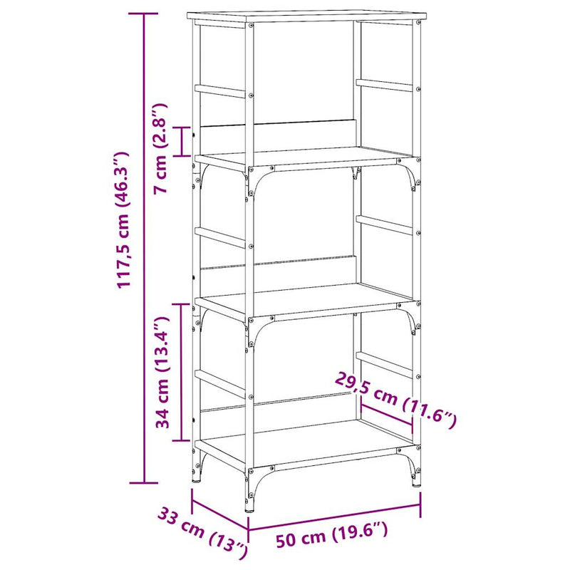 vidaXL kézműves tölgy színű szerelt fa könyvszekrény 50x33x117,5 cm