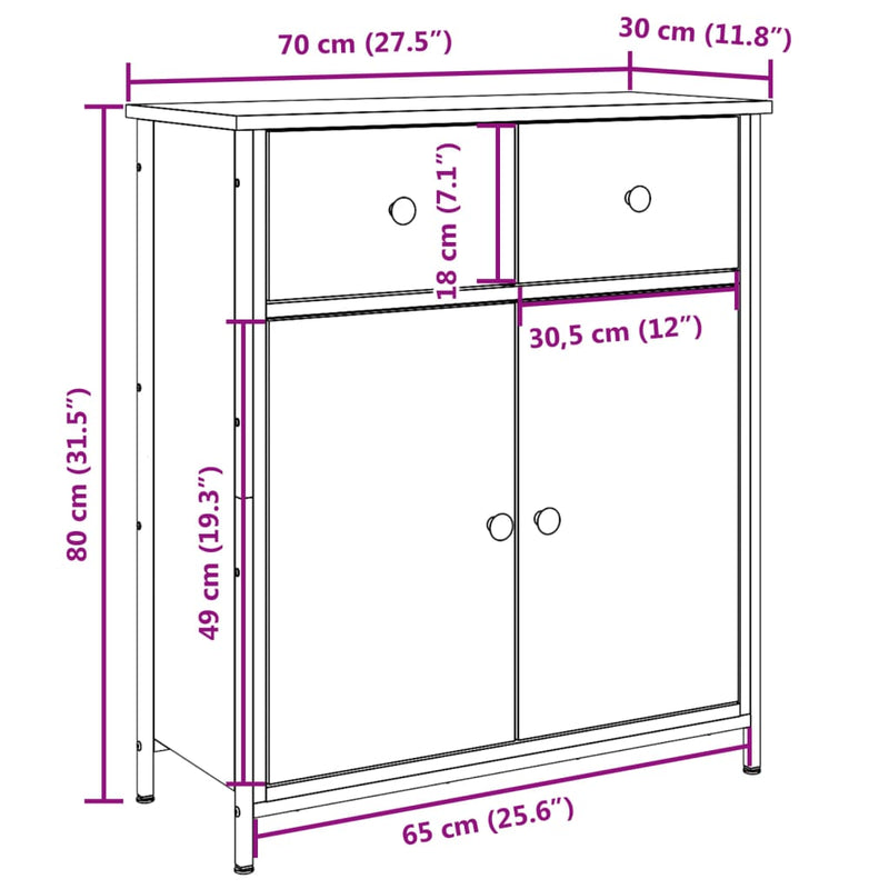 vidaXL kézműves tölgy színű szerelt fa tálalószekrény 70 x 30 x 80 cm