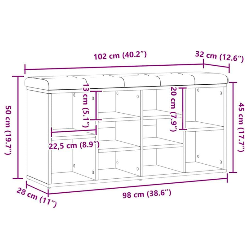 vidaXL kézműves tölgy szerelt fa cipőtároló pad 102x32x50 cm