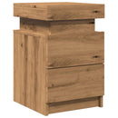 vidaXL kézműves tölgy szerelt fa éjjeliszekrény LED-del 35x39x55 cm