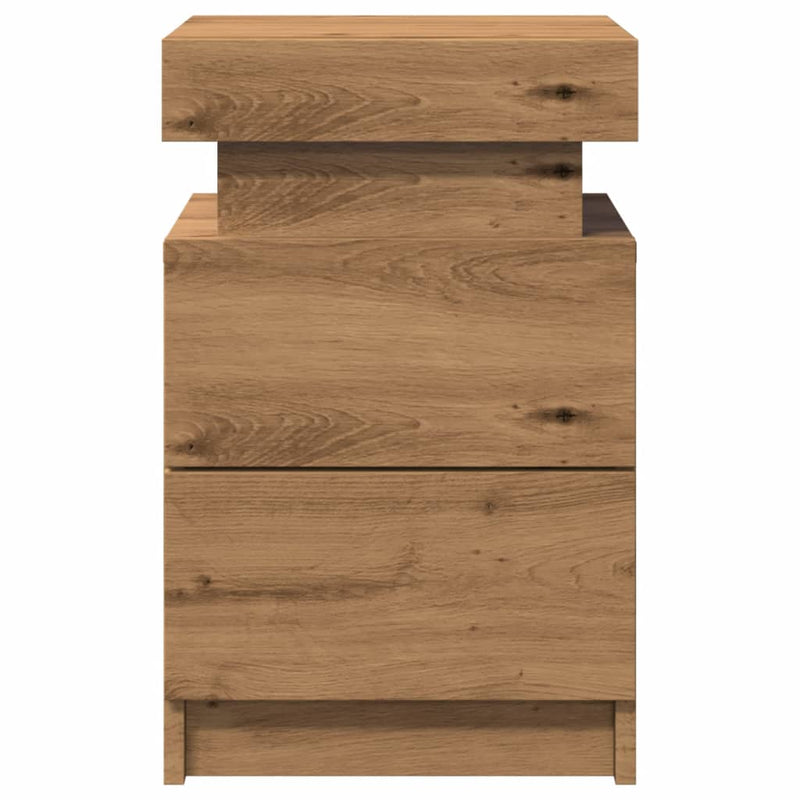 vidaXL kézműves tölgy szerelt fa éjjeliszekrény LED-del 35x39x55 cm