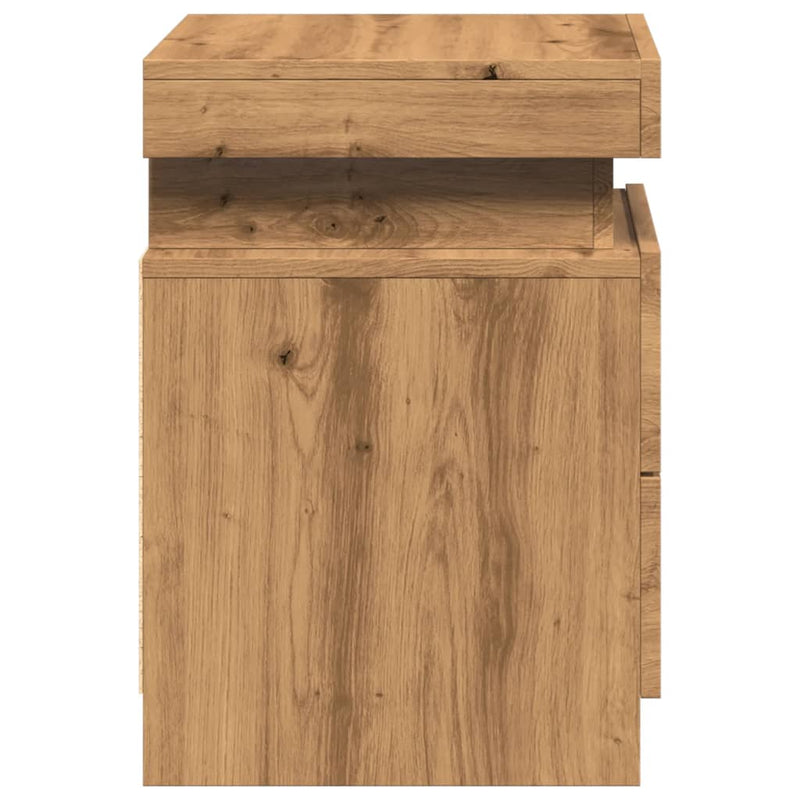 vidaXL kézműves tölgy szerelt fa éjjeliszekrény LED-del 35x39x55 cm