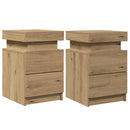 vidaXL 2 db kézműves tölgy szerelt fa LED-es éjjeliszekrény 35x39x55cm