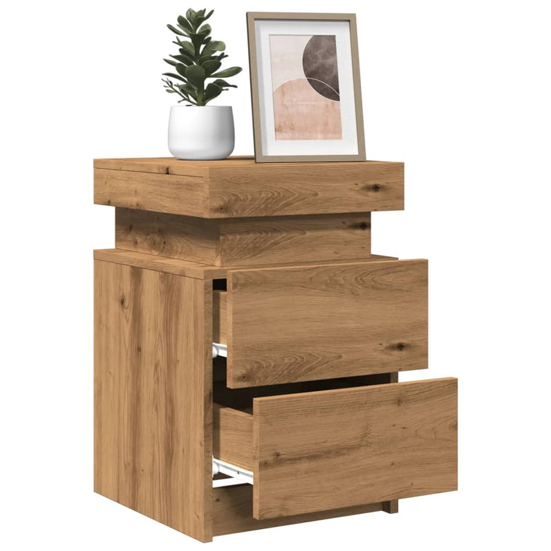 vidaXL 2 db kézműves tölgy szerelt fa LED-es éjjeliszekrény 35x39x55cm