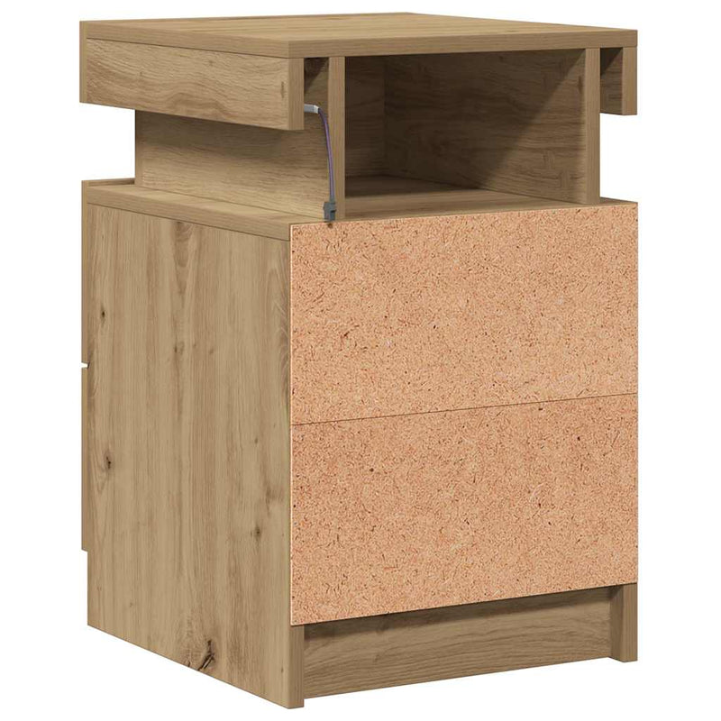 vidaXL 2 db kézműves tölgy szerelt fa LED-es éjjeliszekrény 35x39x55cm