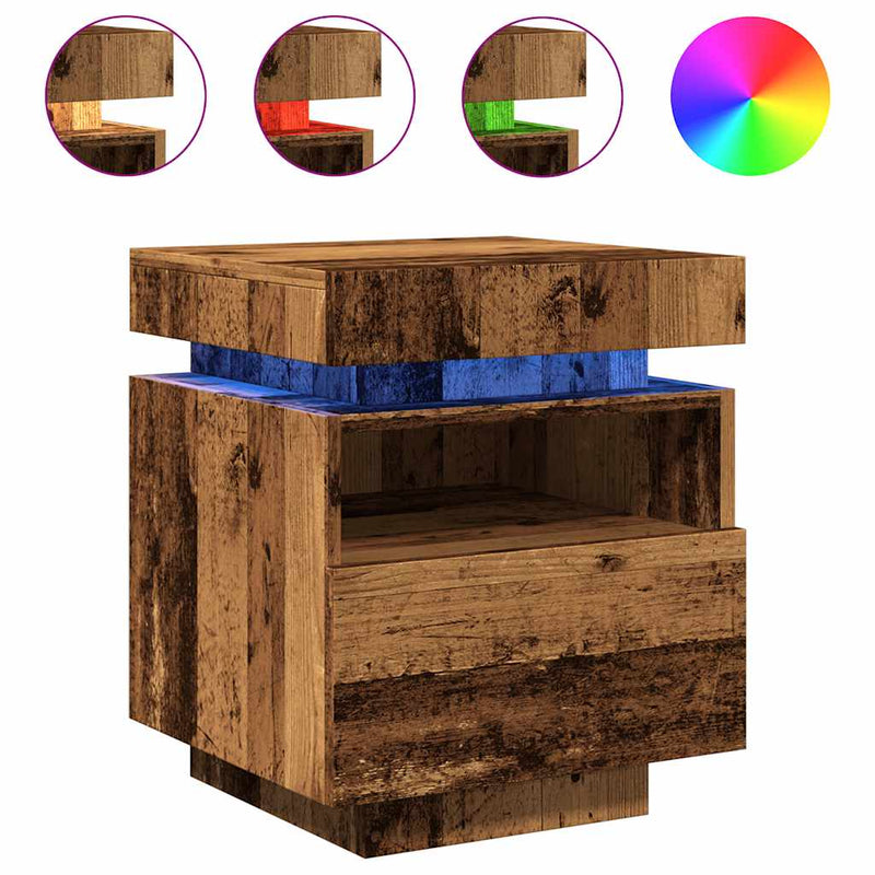 vidaXL antik fa színű éjjeliszekrény LED-világítással 40x39x48,5 cm
