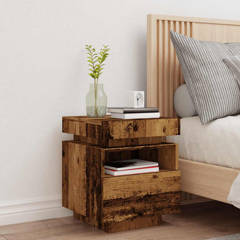 vidaXL antik fa színű éjjeliszekrény LED-világítással 40x39x48,5 cm