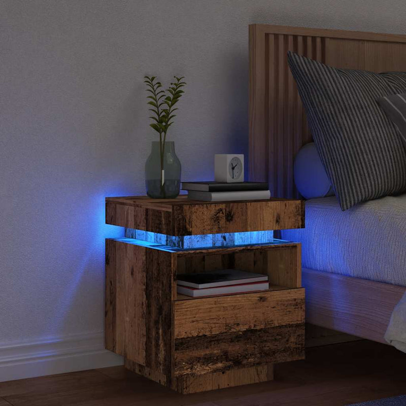 vidaXL antik fa színű éjjeliszekrény LED-világítással 40x39x48,5 cm