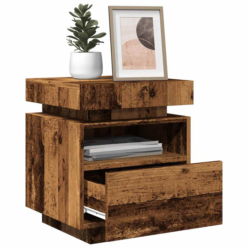 vidaXL 2 db antik fa színű éjjeliszekrény LED-fényekkel 40x39x48,5 cm