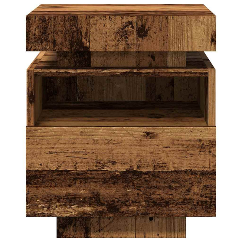 vidaXL 2 db antik fa színű éjjeliszekrény LED-fényekkel 40x39x48,5 cm