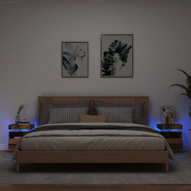 vidaXL 2 db antik fa színű éjjeliszekrény LED-fényekkel 40x39x48,5 cm