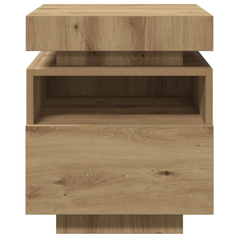 vidaXL kézműves tölgy színű éjjeliszekrény LED-fényekkel 40x39x48,5 cm