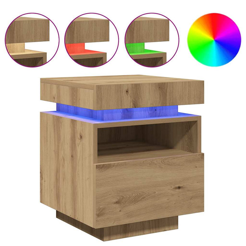 vidaXL 2 db kézműves tölgy éjjeliszekrény LED-fényekkel 40x39x48,5 cm