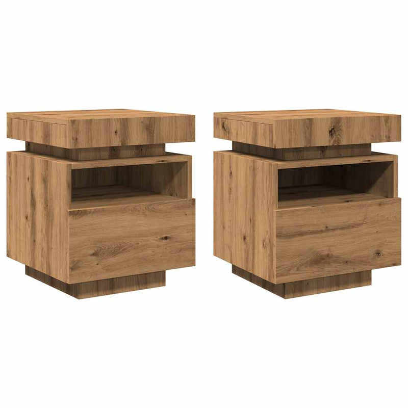 vidaXL 2 db kézműves tölgy éjjeliszekrény LED-fényekkel 40x39x48,5 cm