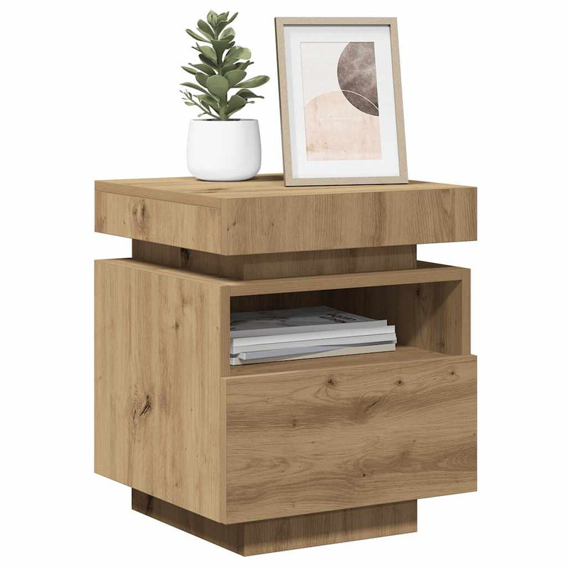 vidaXL 2 db kézműves tölgy éjjeliszekrény LED-fényekkel 40x39x48,5 cm