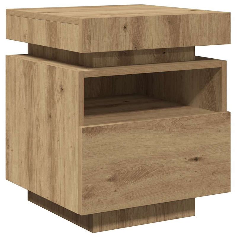 vidaXL 2 db kézműves tölgy éjjeliszekrény LED-fényekkel 40x39x48,5 cm