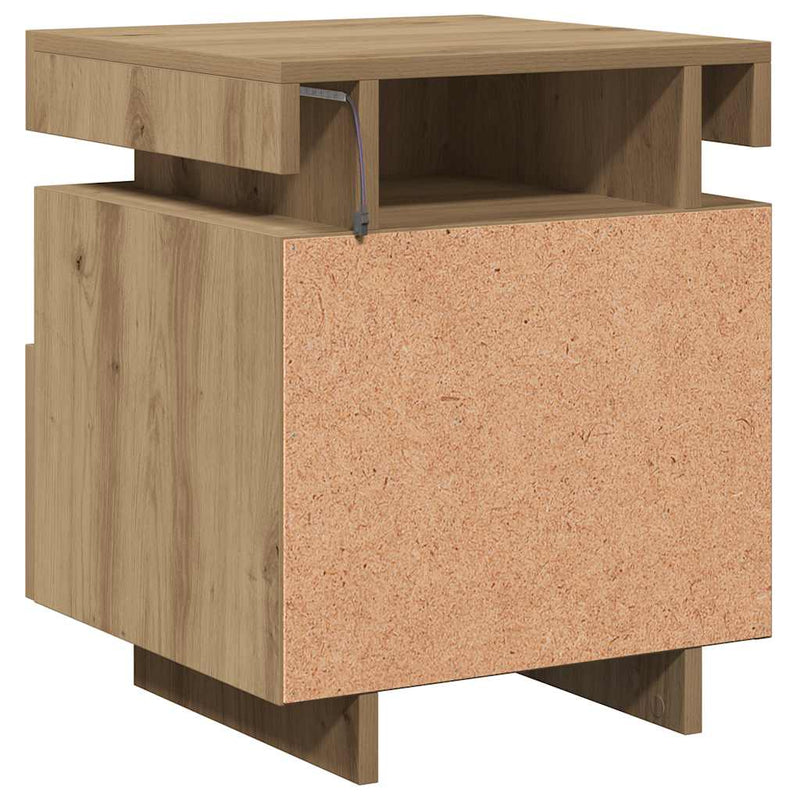 vidaXL 2 db kézműves tölgy éjjeliszekrény LED-fényekkel 40x39x48,5 cm