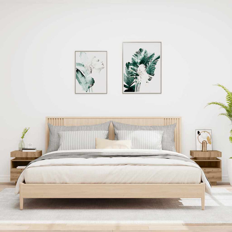 vidaXL 2 db kézműves tölgy éjjeliszekrény LED-fényekkel 40x39x48,5 cm