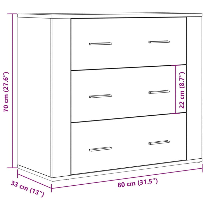 vidaXL kézműves tölgy színű szerelt fa tálalószekrény 80 x 33 x 70 cm