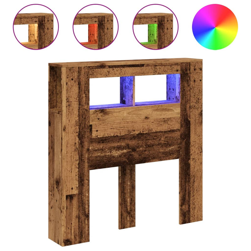 vidaXL antik fa színű szerelt fa LED-es fejtámla 100x18,5x103,5 cm