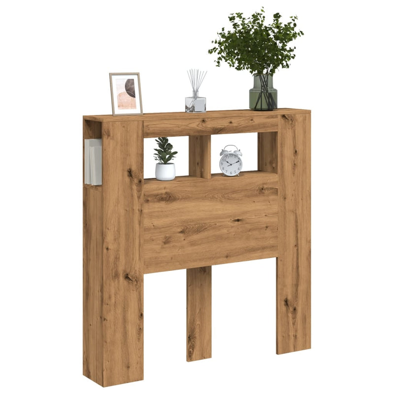 vidaXL kézműves tölgyszínű szerelt fa LED-es fejtámla 100x18,5x103,5cm