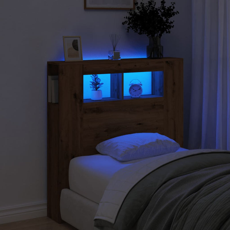vidaXL kézműves tölgyszínű szerelt fa LED-es fejtámla 100x18,5x103,5cm