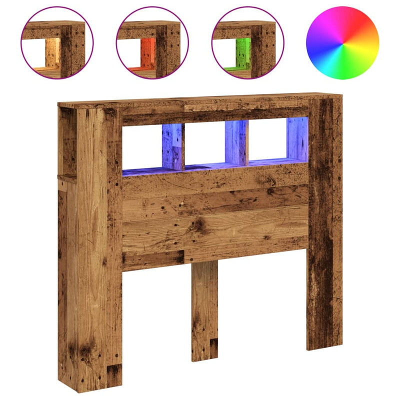 vidaXL antik fa színű szerelt fa LED-es fejtámla 120x18,5x103,5 cm
