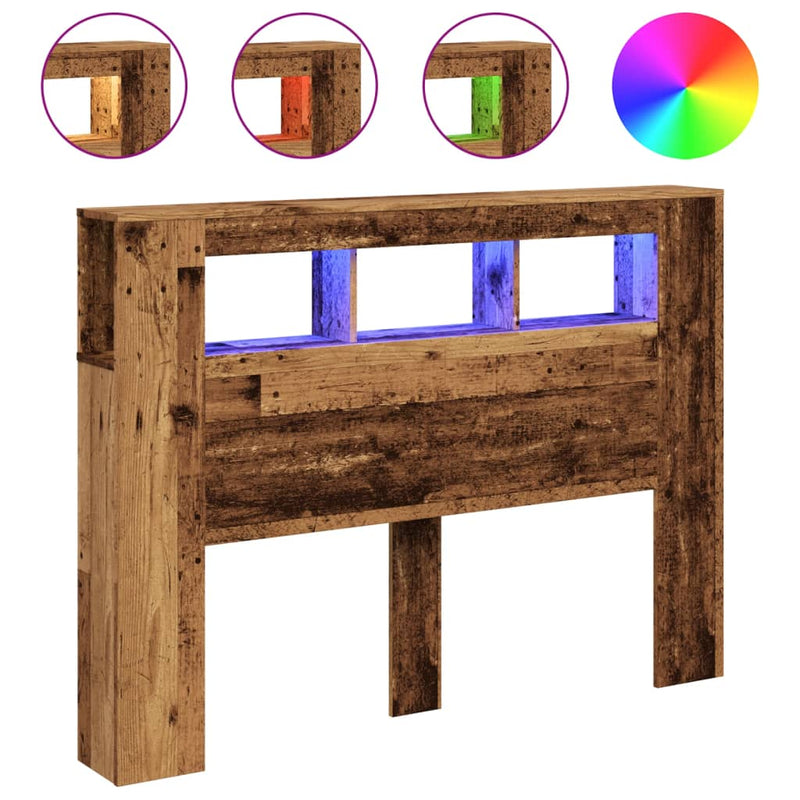vidaXL antik fa színű szerelt fa LED-es fejtámla 140x18,5x103,5 cm