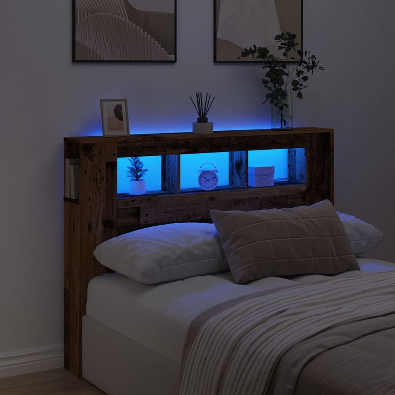 vidaXL antik fa színű szerelt fa LED-es fejtámla 140x18,5x103,5 cm