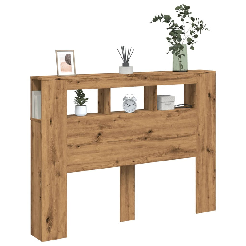 vidaXL kézműves tölgyszínű szerelt fa LED-es fejtámla 140x18,5x103,5cm