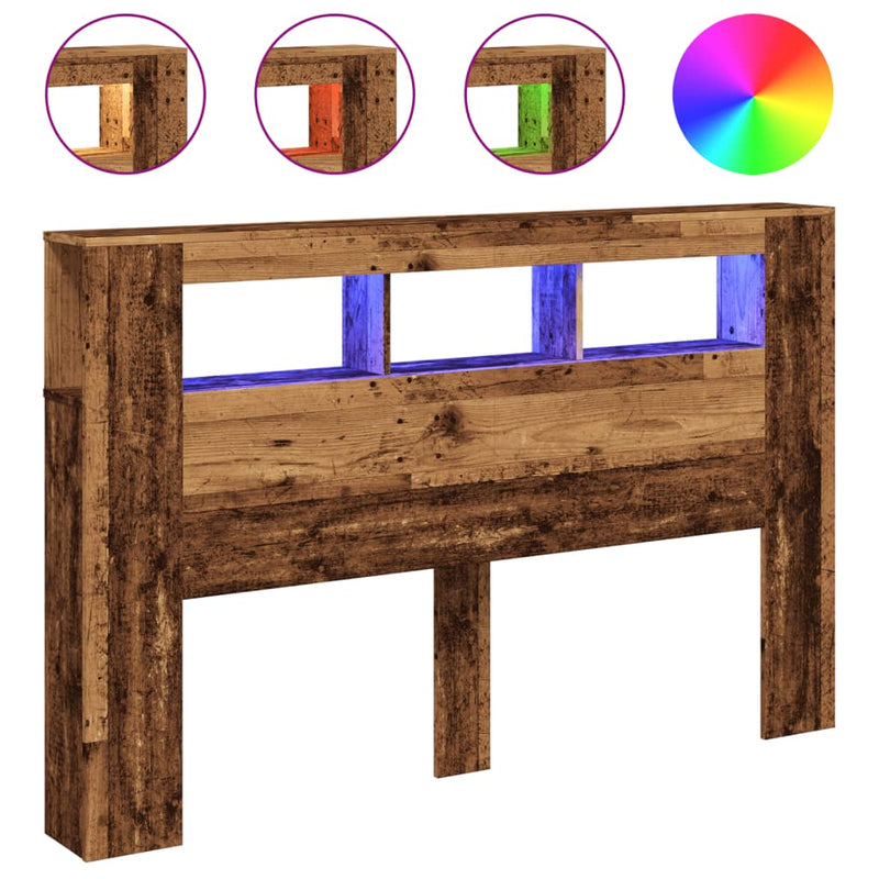 vidaXL antik fa színű szerelt fa LED-es fejtámla 160x18,5x103,5 cm