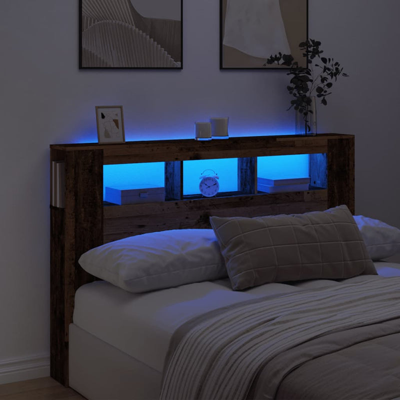 vidaXL antik fa színű szerelt fa LED-es fejtámla 160x18,5x103,5 cm