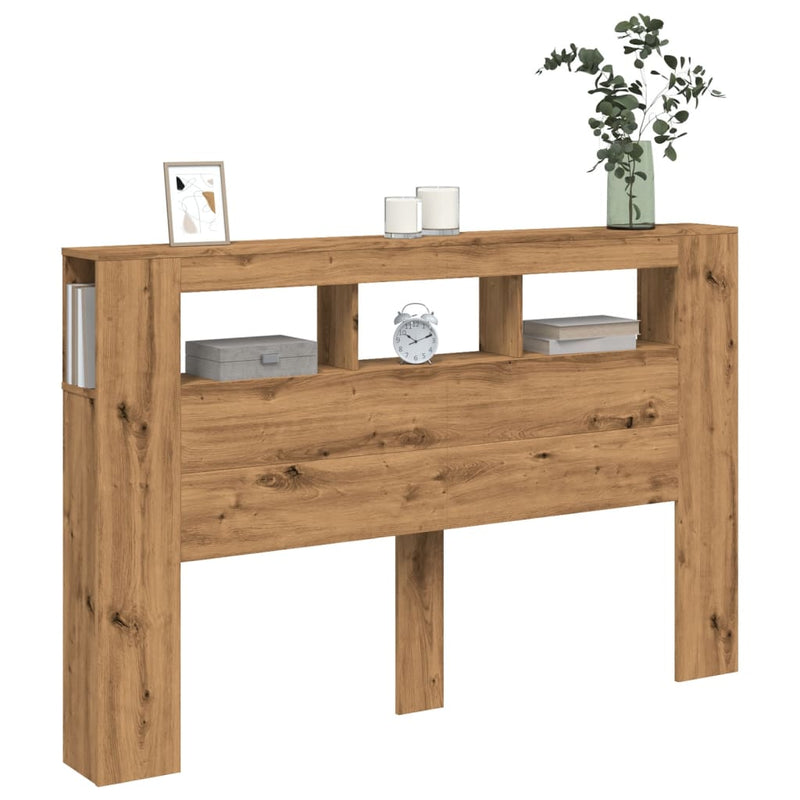 vidaXL kézműves tölgyszínű szerelt fa LED-es fejtámla 160x18,5x103,5cm