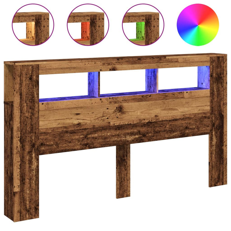 vidaXL antik fa színű szerelt fa LED-es fejtámla 180x18,5x103,5 cm