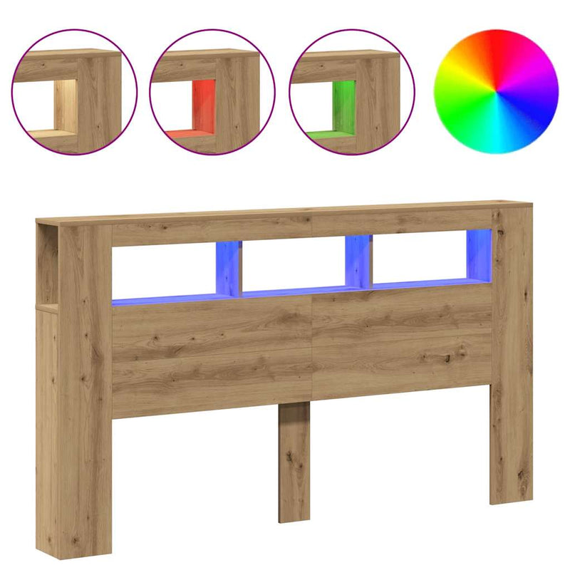 vidaXL kézműves tölgyszínű szerelt fa LED-es fejtámla 180x18,5x103,5cm