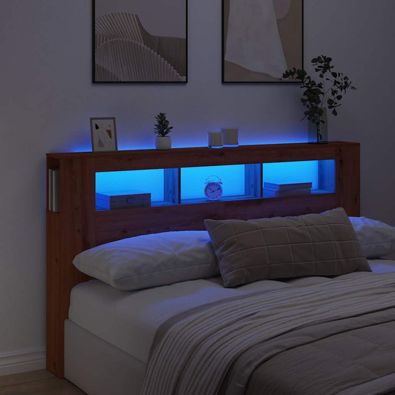 vidaXL kézműves tölgyszínű szerelt fa LED-es fejtámla 180x18,5x103,5cm