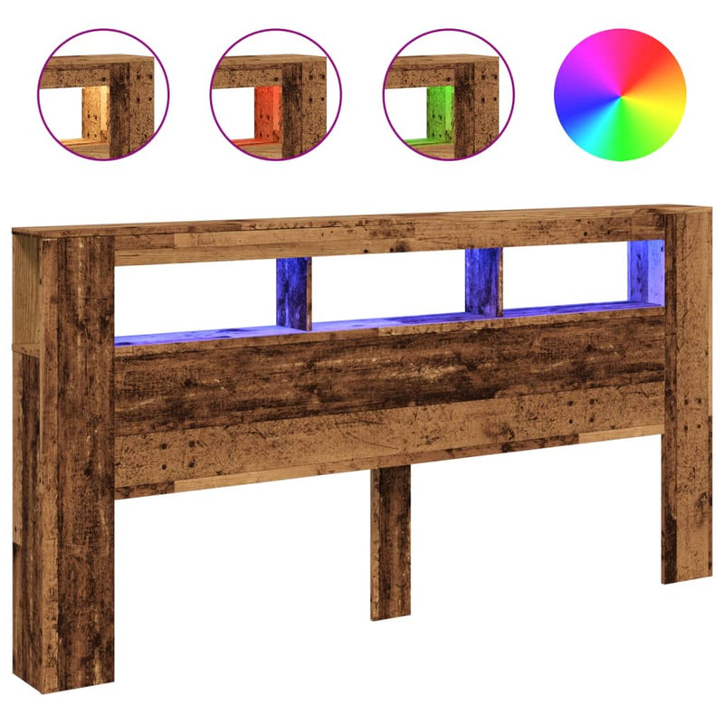 vidaXL antik fa színű szerelt fa LED-es fejtámla 200x18,5x103,5 cm