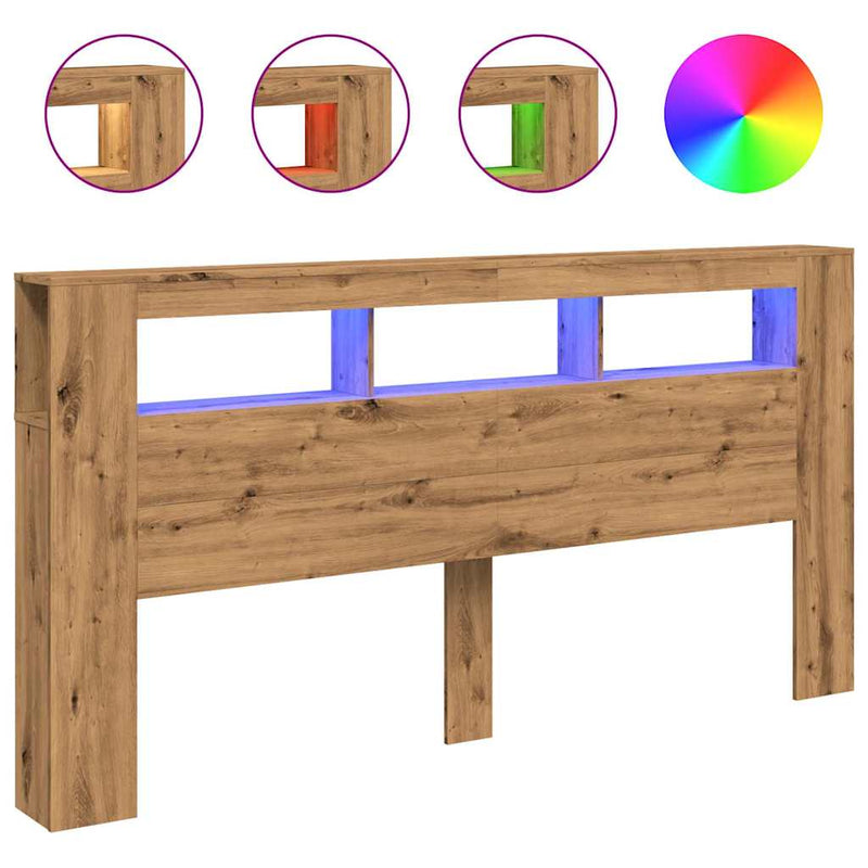 vidaXL kézműves tölgyszínű szerelt fa LED-es fejtámla 200x18,5x103,5cm