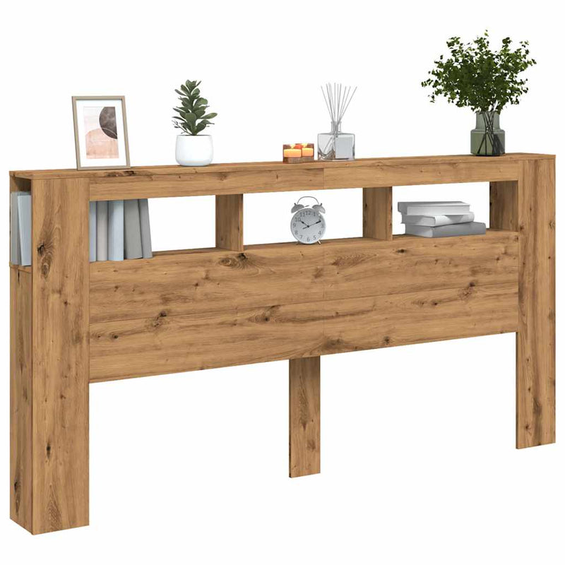 vidaXL kézműves tölgyszínű szerelt fa LED-es fejtámla 200x18,5x103,5cm