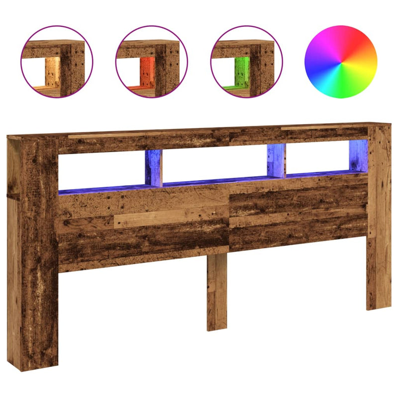 vidaXL antik fa színű szerelt fa LED-es fejtámla 220x18,5x103,5 cm