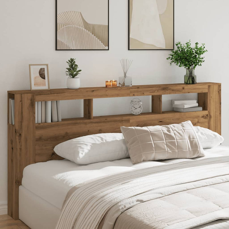 vidaXL kézműves tölgyszínű szerelt fa LED-es fejtámla 220x18,5x103,5cm