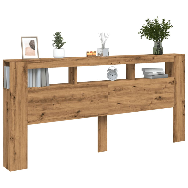 vidaXL kézműves tölgyszínű szerelt fa LED-es fejtámla 220x18,5x103,5cm