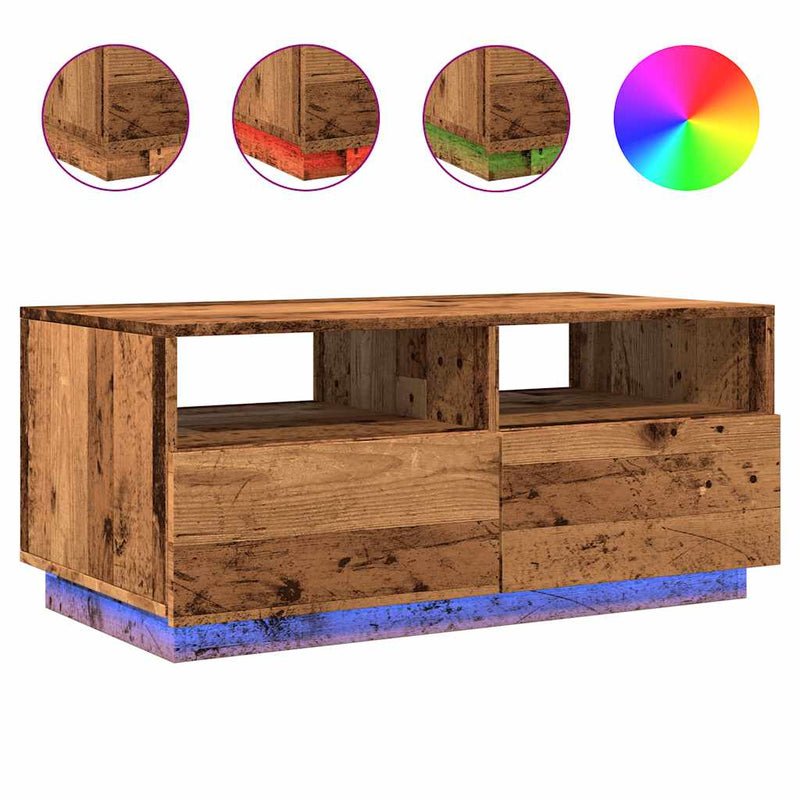 vidaXL antik fa színű dohányzóasztal LED-lámpákkal 90 x 49 x 40 cm