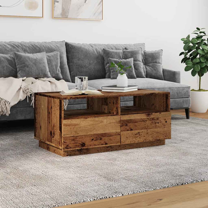 vidaXL antik fa színű dohányzóasztal LED-lámpákkal 90 x 49 x 40 cm