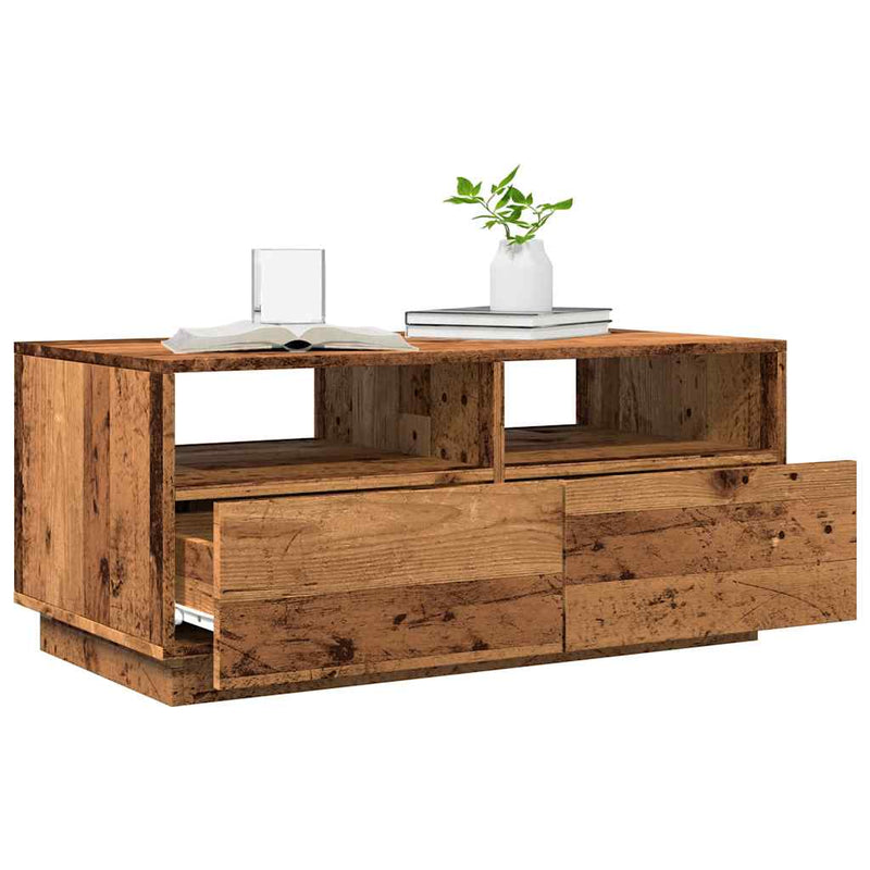 vidaXL antik fa színű dohányzóasztal LED-lámpákkal 90 x 49 x 40 cm