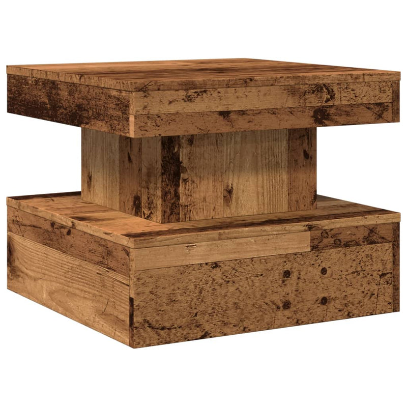 vidaXL antik fa színű dohányzóasztal LED-lámpákkal 50 x 50 x 40 cm