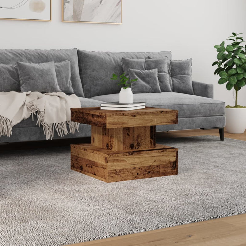 vidaXL antik fa színű dohányzóasztal LED-lámpákkal 50 x 50 x 40 cm