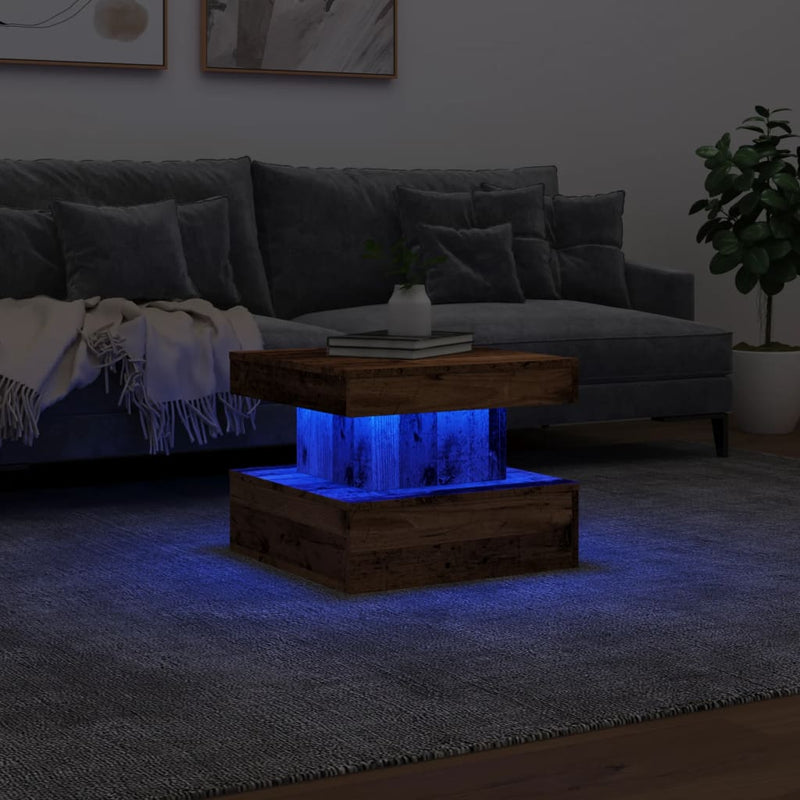 vidaXL antik fa színű dohányzóasztal LED-lámpákkal 50 x 50 x 40 cm