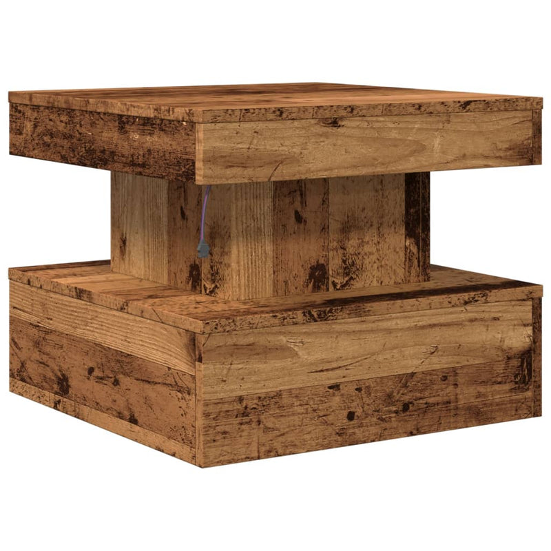 vidaXL antik fa színű dohányzóasztal LED-lámpákkal 50 x 50 x 40 cm